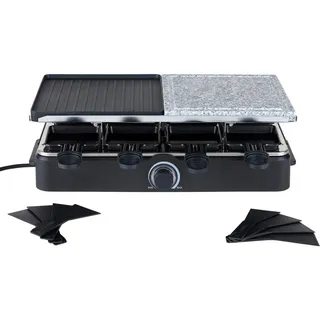 Silva Schneider Raclette-Grill , Schwarz , Metall, Kunststoff, Stein , 44.8x14.5x22.7 cm , Temperaturregler, antihaftbeschichtete Raclette-Pfännchen, abnehmbare Steinplatte, 'Cool-Touch'-Griffe; Wendegrillplatte , Kochgeschirr, Tischgrills & Fondues, Raclette-Grills