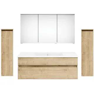 Puris Badezimmer , Eichefarben , Holzwerkstoff , 2 Schubladen , 180 cm , Goldenes M, Made in Germany , hängend , Badezimmer, Badmöbelsets & Badmöbelserien, Badmöbel-Sets