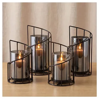 4 Stück Windlicht Kerzenständer Deko Schwarz,Set Windlicht Outdoor | Glas Metall Kerzenhalter Höhen 19.5&15.5cm für Wohnzimmer,Badezimmer,Windlichter Draußen und Drinnen(Kerzen Nicht Enthalten)