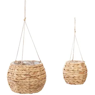 Blumenampel Pflanzenampel 2er Set braun Seegras Blumentopf Hängeampel geflochten