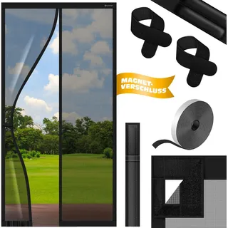 KESSER® Magnet Fliegengitter Tür Insektenschutz Magnetvorhang Türvorhang Schutzgitter mit kinderleichter Inkl. Klebemontage für Balkontür Terrassentür Kellertür Montage Ohne Bohren - Schwarz