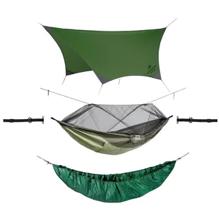 AMAZONAS Ultralight Outdoor Hammock Set XXL | Moskito Traveller Thermo, Traveller Tarp, T-Strap & Underquilt | bis 200kg, ideal für Trekker Bushcrafter Abenteurer Wildnis Camping XXL