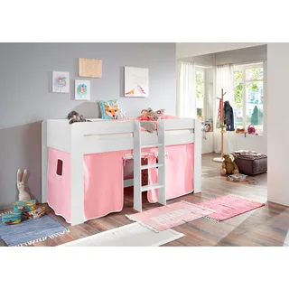 RELITA Hochbett Andi 90 x 200 cm Buche massiv weiß rosa