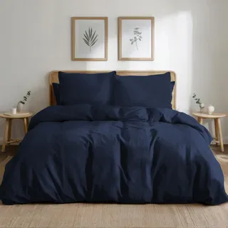 Dreamzie Bettwäsche-Set 155x220 aus Baumwoll-Perkal – Dunkelblau – Bettbezug 155x220 und 2X Kissenbezug 80x80 cm – Oeko-Tex Zertifiziert