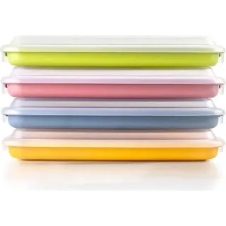 IBILI MENAJE, S.A. IBILI - Set mit 4 Wurst- und Aufschnittkappen, 4 Deckel à 24,8 x 14,4 x 3,3 cm, BPA-freier Kunststoff, wiederverwendbar, Gelb + Rot + Grün + Blau, Bunt