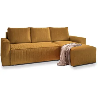 masseno Ecksofa Potaro mit Schlaffunktion L-Form, Sofa mit Bettkasten, Wohnzimmersofa, Couch, Soffa, Bettsofa, Couchgarnitur- Gelb, POSO 01 - Gelb
