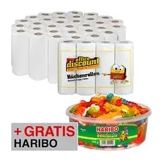 AKTION: office discount Küchenrollen 3-lagig, 2x 32 Rollen + GRATIS HARIBO Phantasia Fruchtgummi 750,0 g