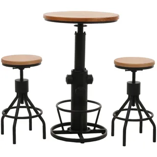 Mendler Set Bartisch + 2x Barhocker höhenverstellbar drehbar Holz natur  - Beige