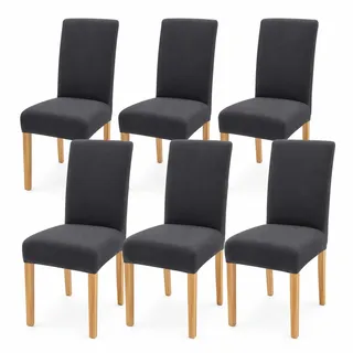 AngLink Stuhlhussen 6er Set Grau, Stretch Stuhlbezug Waschbar, Elastische Hussen für Esszimmerstühle Hochlehner, Rutschfester Schonbezug für Küche Esszimmer Hotel Event