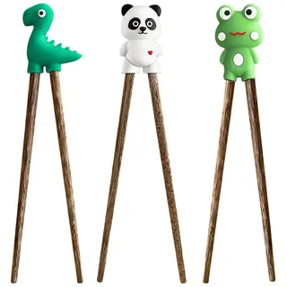 3 Paar Essstäbchen Hilfe, Essstäbchen für Anfänger mit Panda, Frosch und Dinosaurier Design, Praktisches Hilfen Set für Sushi Sushi Stäbchen Hilfen Leicht Zu Lernen Stäbchen Hilfe für Anfänger