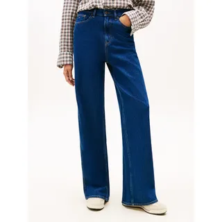 Loose-fit-Jeans TOMMY JEANS "CLAIRE HR WD", Damen, Gr. 27, Länge 32, denim schwarz, Denim/Jeans, Obermaterial: 99% Baumwolle, 1% Elasthan, Abriebeffekte, weit knöchellang, Jeans Loose-fit-Jeans