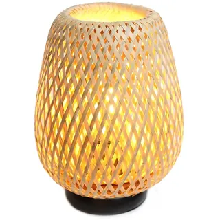 Alpinaluz Tischlampe, nordisch, rustikal, mit Lampenschirm aus natürlichem Rattan und Bambusfaser, Sockel aus schwarzem Aluminium, für Wohnzimmer, Nachttisch, Kopfteil