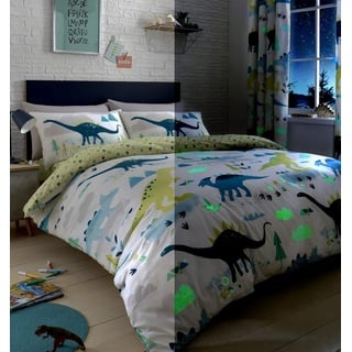 Bedlam Dino-Bettwäsche-Set, leuchtet im Dunkeln, Mehrfarbig, Doppelbett, Mehrfarbig, Duvet Cover Set: Single