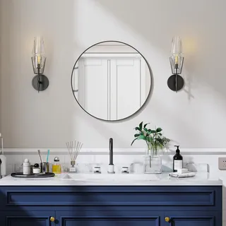 Koonmi 50cm Runder Spiegel Schwarz Spiegel Rund Wandspiegel mit Rahmen aus Aluminiumlegierung für Badezimmer, Waschtisch, Wohnzimmer, Schlafzimmer, Eingang Wanddekoration