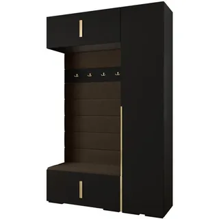 Abiks Möbel Garderoben-Set 236,7/150/47 , Schwarz, Braun, Goldfarben , Holz , Nachbildung , 150x236.7x47 cm , Garderobe, Garderoben-Sets & Garderoben-Serien, Garderoben-Sets