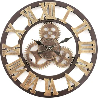 Riesige Wanduhr, geräuschlose Original-Wanduhr aus Industrieholz für die Heimdekoration (Kupfer, 58 cm)