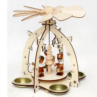 Dekohelden24 Holz Pyramide mit Bergmannsfiguren, für 4 Teelichte geeignet, ca. 23 cm
