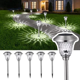 BEAU JARDIN 8er Set Solarlampen Gartenbeleuchtung [Energieklasse A+] – Solarleuchten für Außen mit 3 Farbmodi, Wasserdicht & Winterfest, Edelstahl – Dekolichter für Rasen, Terrasse, Wege