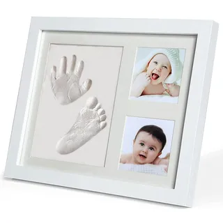 PewinGo Baby Handabdruck und Fußabdruck Set, Gipsabdruck Baby Hand und Fuß mit Echtholz Bilderrahmen- Perfekte Geschenkidee für Kleinkinder, Mütter und Väter, Erinnerungen für die Ewigkeit