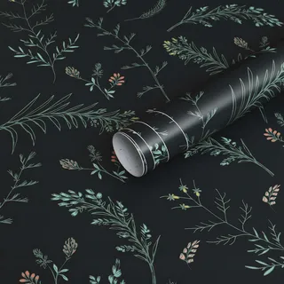 Timeet Klebefolie Möbel Muster Botanischer Selbstklebende Tapete Schwarz Möbelfolie Selbstklebend Bunt Blätter Blumen Möbelaufkleber Wasserfest Vinyl Folie für Möbel, Schlafzimmer, Küche 41x300CM