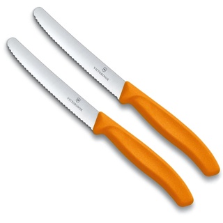 Victorinox 2 Stück Tafelmesser - Tomatenmesser Swiss Classic mit Wellenschliff rostfrei - Swiss Made - Orange