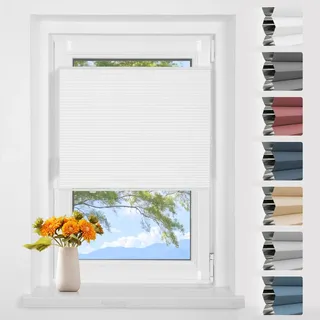Wabenplissee Plissee Klemmfix ohne Bohren Weiß-weiß B40 x H80 cm | Verdunkelung Thermo Verdunklungsplissee für Fenster 100% Blickdicht,Schallschutz und Wärmehaltung