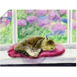 Artland Wandbild »Katze auf Gartenfensterbank« Haustiere 1 Stk. tlg. als Poster, Wandaufkleber in verschied. Größen, lila