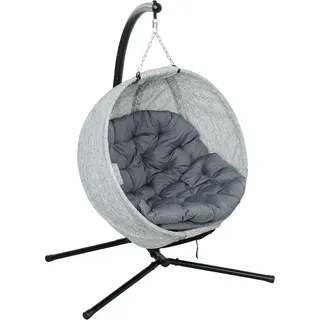 Fortuna Lai Eiförmiger Hängesessel für den Außenbereich, faltbar Hängeschaukel mit Becherhalter, abnehmbar waschbar Sitz, Gestell, Hängematte für 1 Personen, Schaukelsessel für Terrasse, Garten, Grau - Grau