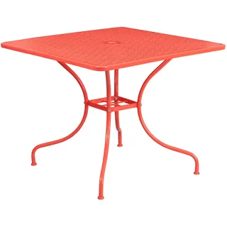 Flash Furniture Oia Terrassentisch mit Schirmloch, quadratisch, für drinnen und draußen, Stahl, 90,2 cm, Koralle