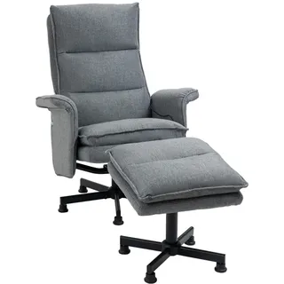 Homcom Massagesessel mit Fußhocker, Elektrischer Fernsehsessel mit Leinenoptik Grau , Kunststoff , 93x99x78 cm , Gartenmöbel, Gartenliegen, Relaxliegen