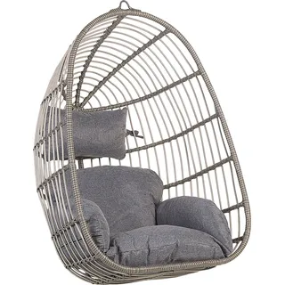 BELIANI Hängesessel Grau Rattan inkl. Kissen Outdoor Indoor Boho Stil - Grau