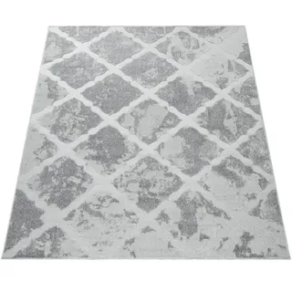 Paco Home Teppich »Stilo 859« rechteckig 12 mm Höhe Hoch-Tief-Struktur, In- und Outdoor Terrassen Marmor Optik Rauten Muster In grau Grösse 120x170 cm - Grau