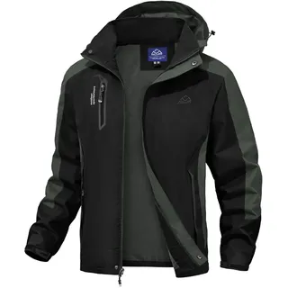 donhobo Herren Softshell Jacke Outdoor Funktionsjacke Freizeitjacke Leichte wasserdichte Winddichte Wandern Bergjacke Mantel mit Kapuze (Schwarz, 2XL)
