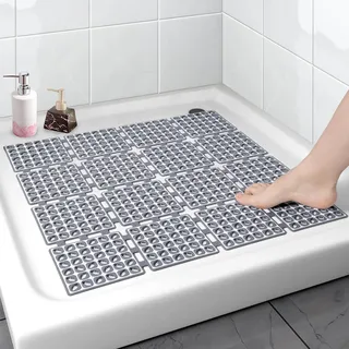 Duschmatte rutschfest 60 x 60 cm - Antirutschmatte für die Dusche mit Saugnäpfen BPA-frei - Faltbare und zuschneidbare Duscheinlage rutschfest schimmelresistent (60 x 60 cm, Dunkelgrau)