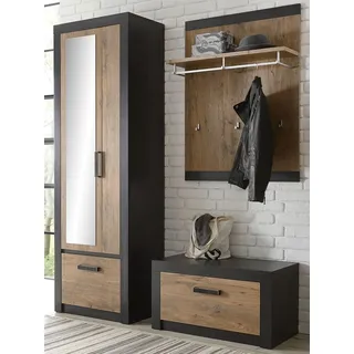 Garderoben Set "Beveren" in Kastanie grau Flurgarderobe 3-teilig 165 x 200 cm - Naturbelassen, Grau