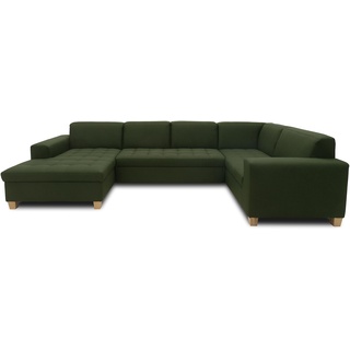 DOMO. collection Wohnlandschaft Sugar, Sofa Schlaffunktion und Stauraum, Couch, Polstergarnitur, Moderne U-Form, 162 x 333 x 199 cm, grün