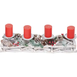 MCW Adventskranz Holz 11x15x50cm mit Kerzen, rot