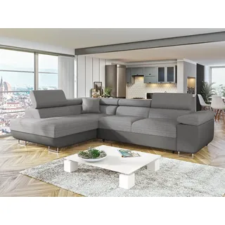 Mirjan24 Ecksofa Torezio, Stilvoll Eckcouch mit Bettkasten und Schlaffunktion, Moderne Schlafsofa (Soft 029 + Lux 05, Seite: Links) - Grau