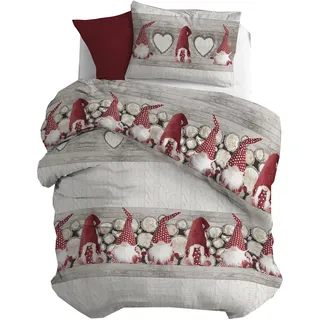 PENSIERI DELICATI Bettwäsche-Set für Einzelbett, Biber, 100% Baumwolle, Tasche 155 x 200 cm und Kissenbezug 52 x 82 cm, hergestellt in Italien, Bettbezug maschinenwaschbar bei 40 °, Motiv: roter