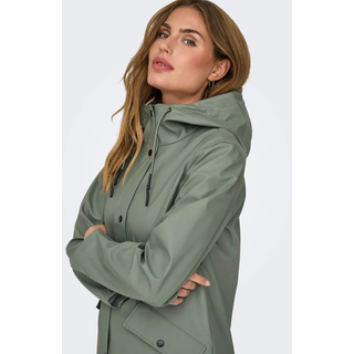Kurzmantel ONLY "ONLELISA RAINCOAT OTW NOOS", Damen, Gr. XS, grün (agave grün), Web, Obermaterial: 100% Polyester, unifarben, Po-bedeckend, Mäntel Kurzmantel, beschichtete Qualität