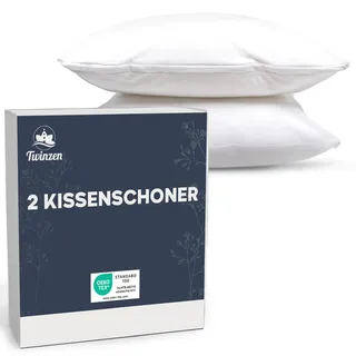 Kissenschoner 50x70 - 2er Set Kissenschonbezug 50x70 Wasserdicht mit Reißverschluss - Oeko-Tex Zertifiziert - Twinzen-Technologie Kissenschutzbezug 50x70 cm Weiß