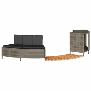Whirlpool-Umrandung Grau Poly Rattan und Massivholz Akazie - Grau