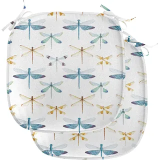 ABAKUHAUS Libelle Polster für Esszimmerstühle, Regelmäßige Linien Insekten, Dekoratives wasserfestes Kissen mit Riemen für Küchensitze, 40 cm x 40 cm-2er Pack, Orange Blue