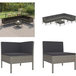 vidaXL 8 tlg. Garten Lounge Set mit Auflagen Poly Rattan Grau - Garten-Sofagarnitur - Garten-Sofagarnituren - Gartensofa-Set - Gartensofa-Sets - Grau