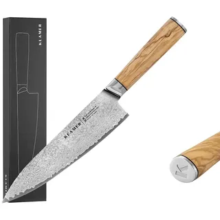 Klamer Damast Chefmesser 20cm, extra scharfes Küchenmesser, echter japanischer Damaststahl, Fleischmesser