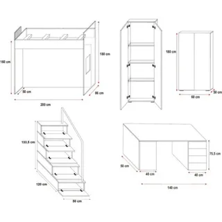 Doppelstockbett Rosa Tisch Schrank Multifunktion Etagen Hochbett Kinderzimmer - Rosa