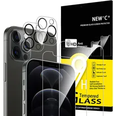 NEW'C 4 Stück, 2 x Panzer Schutz Glas für iPhone 12 Pro Max und 2 x Kamera Panzer Schutz Glas für Kameraschutz - kratzfest - keine Luftblasen - extrem widerstandsfähig - 9H-Härteglas