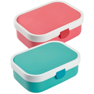 Mepal Brotdose Campus mit Bento-Einsatz & Gabel 700 ml, Farbige Lunchboxen aus Kunststoff mit Clip-Verschluss, 2er Set, ABS, 17.8 x 13.2 x 6.1 cm, türkis & pink