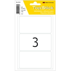 TopStick 2216 Vielzweck-Etiketten, 45 Stück, 100 x 52 mm, 3 pro Bogen, selbstklebend, Haushaltsetiketten zum Beschriften, matt, blanko Papier Klebeetiketten Aufkleber, weiß