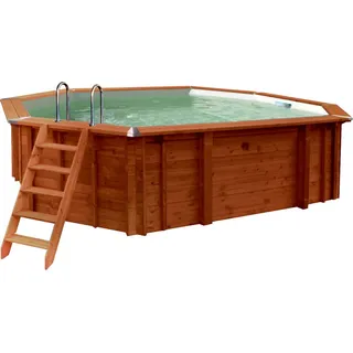Sumatra Pro Line Holzpool Oval 6,40 x 4,00 x 1,38 m | Inkl. Zubehör - Bronze